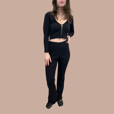 Ensemble cardi noir et pantalon flare de détente pour femmes W-S fit XS