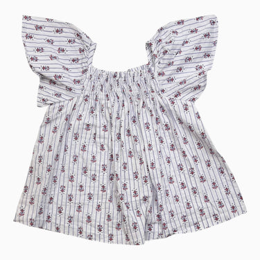Robe lilas fleurie et à rayures avec smock 3-6M