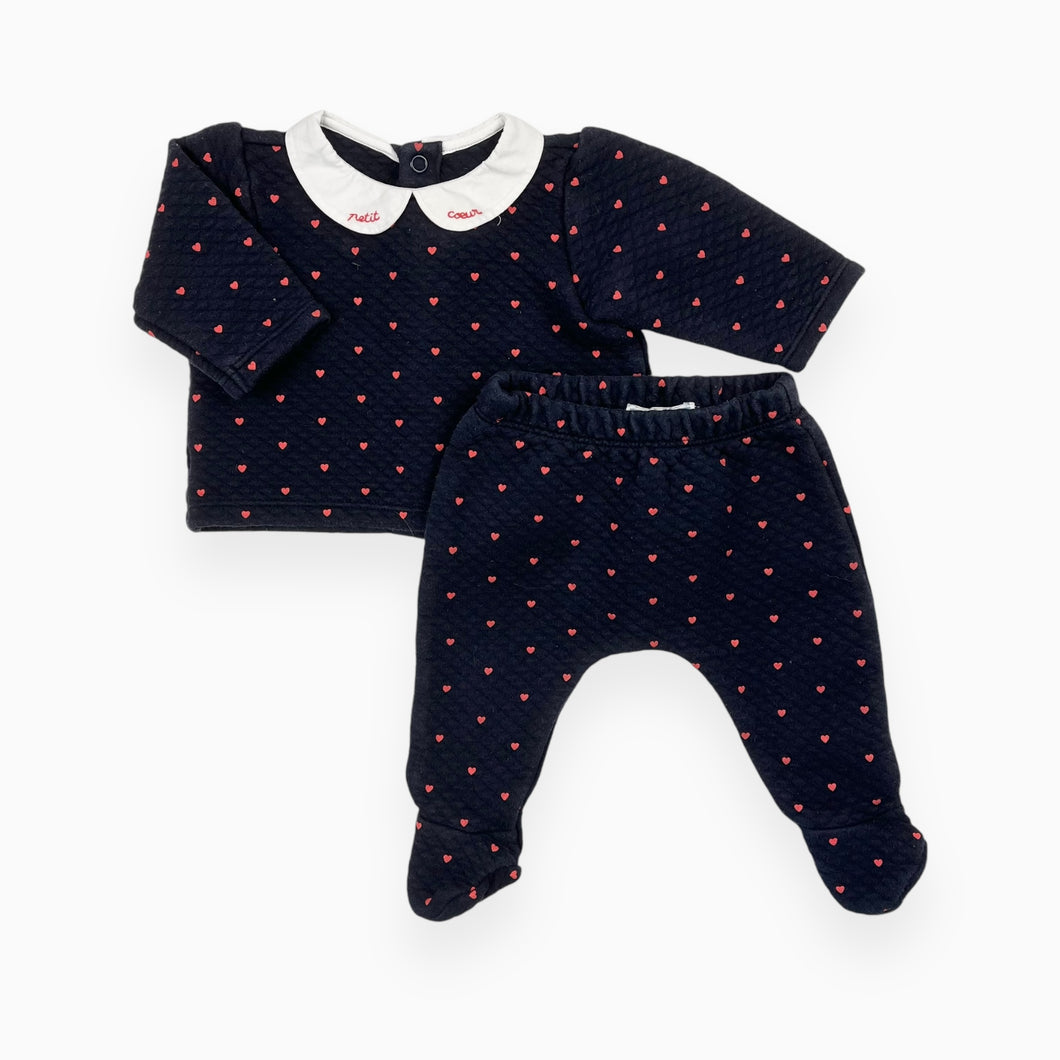 Ensemble marine à petits coeurs rouge en coton matelassé 3M