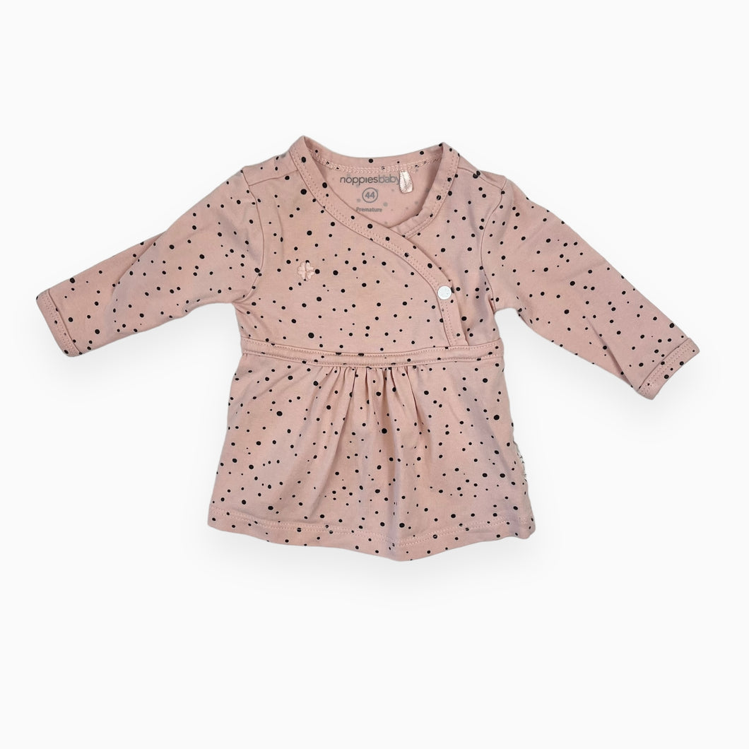 Robe rose en coton à imprimé petits pois noirs PM