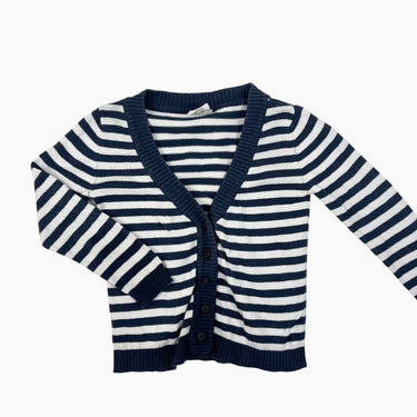 Cardigan à rayures bleues-grises et crèmes 6Y