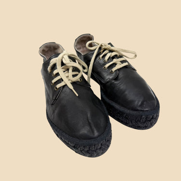 Souliers noirs en cuir à lacets fait en Espagne avec semelles tressées pour femmes 38EU