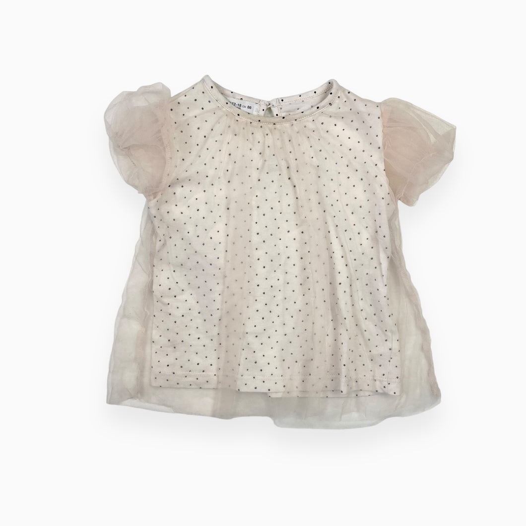 Haut crème en tulle et coton à petits pois noirs 12-18M