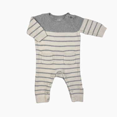 Combi crème à rayures grises en tricot de coton 3-6M
