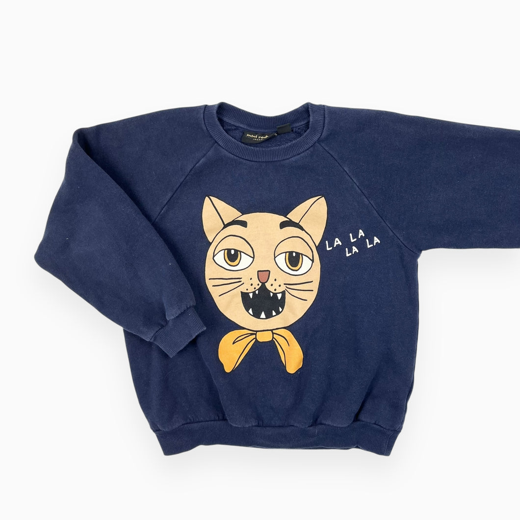 Pull marine en coton ouaté chat lalala 8-9Y