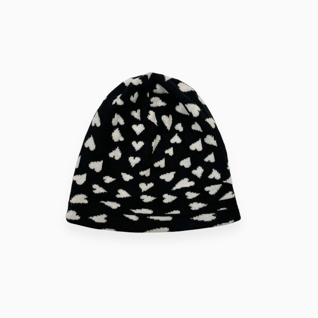 Tuque noire en tricot doublée en polar à motif coeurs 50-52cm (3-5Y)