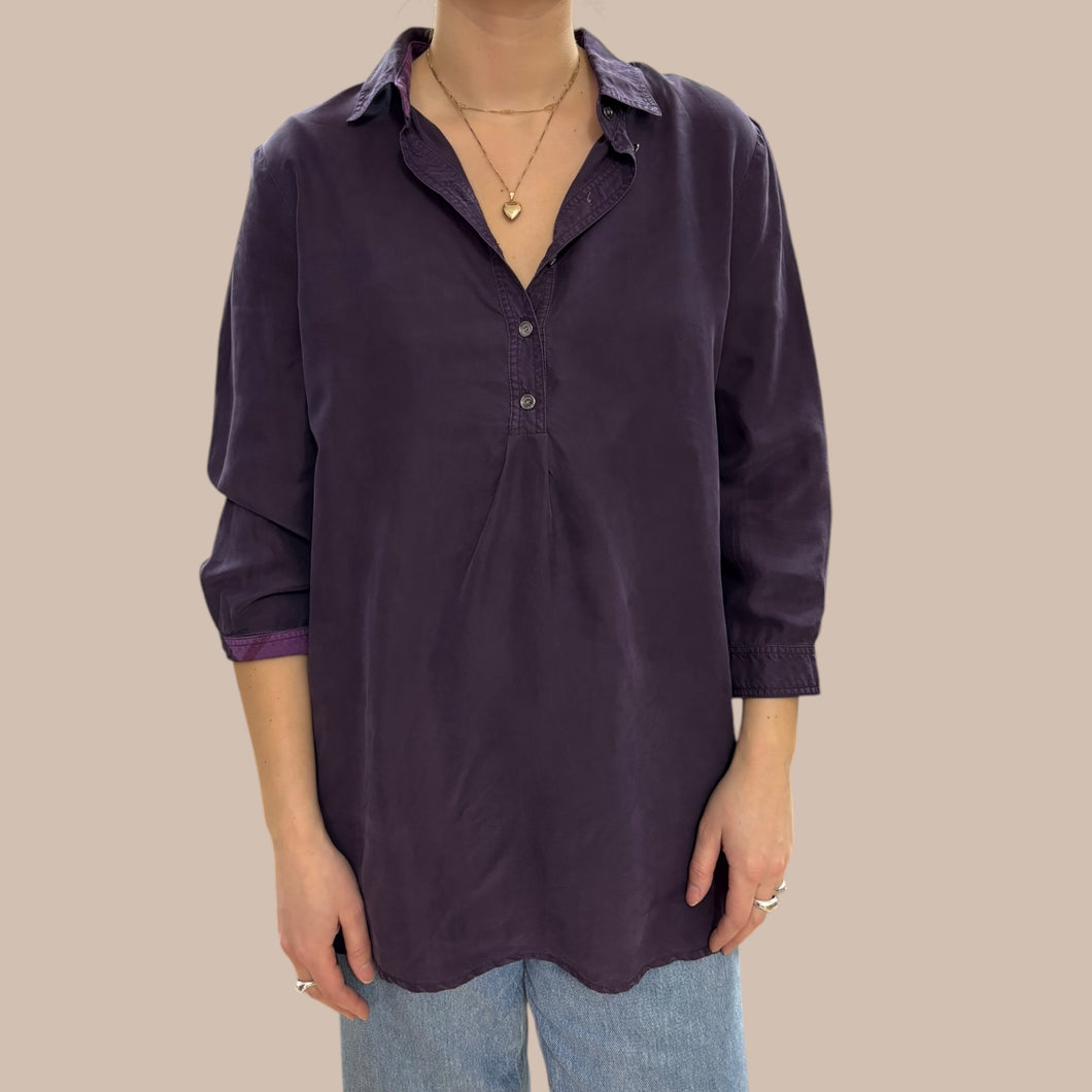 Blouse style tunique aubergine en soie Mulberry pour femmes M