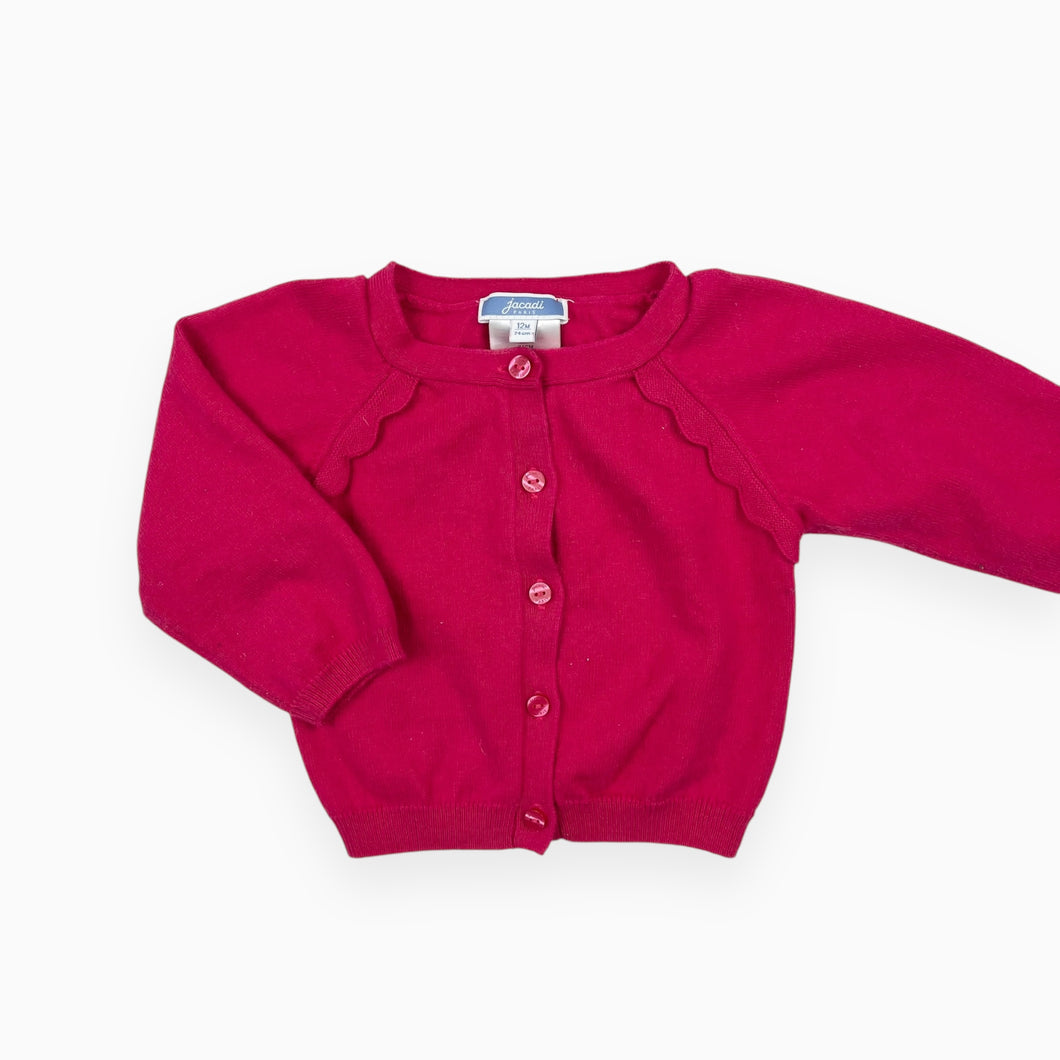 Cardigan rose vibrant en tricot de coton et laine 12M