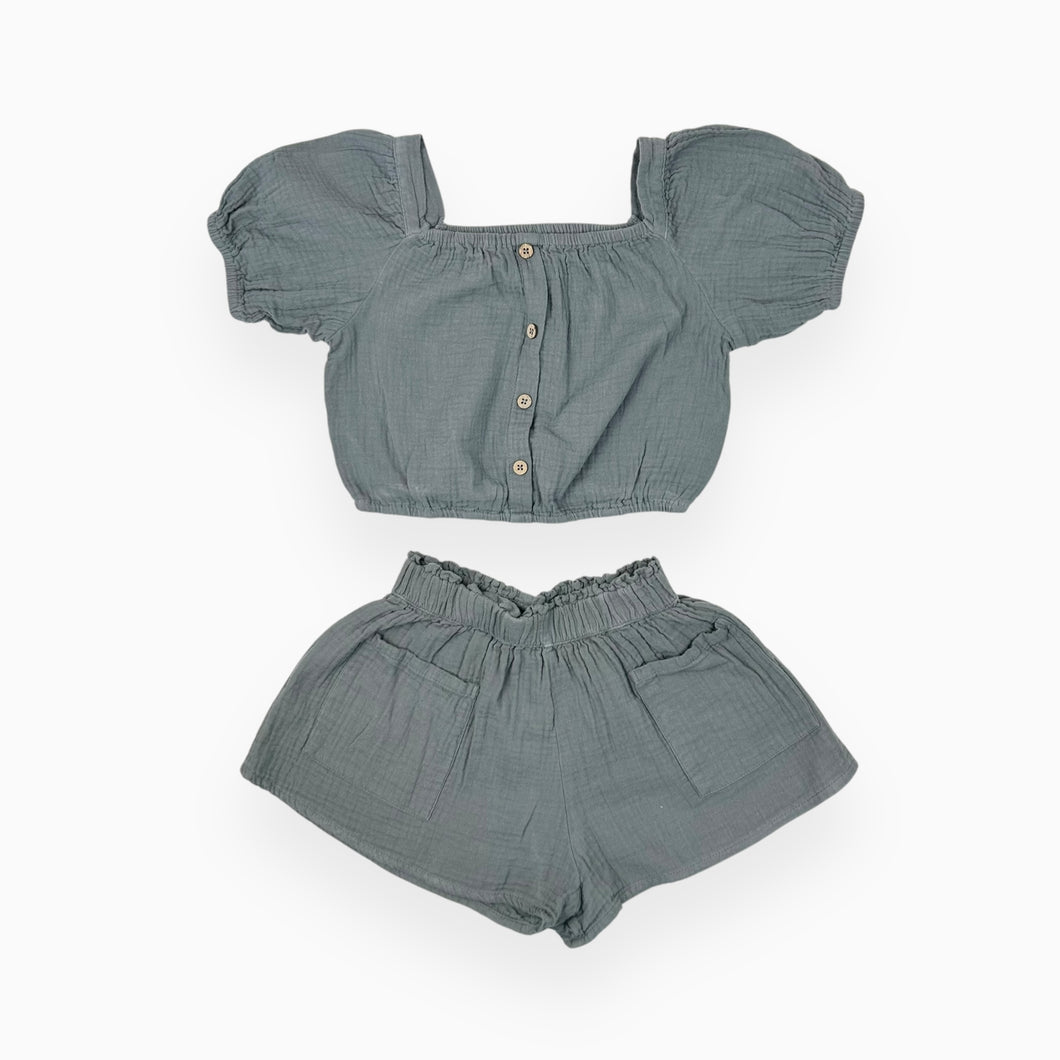 Ensemble blouse cropped et short en mousseline de coton 6-7Y