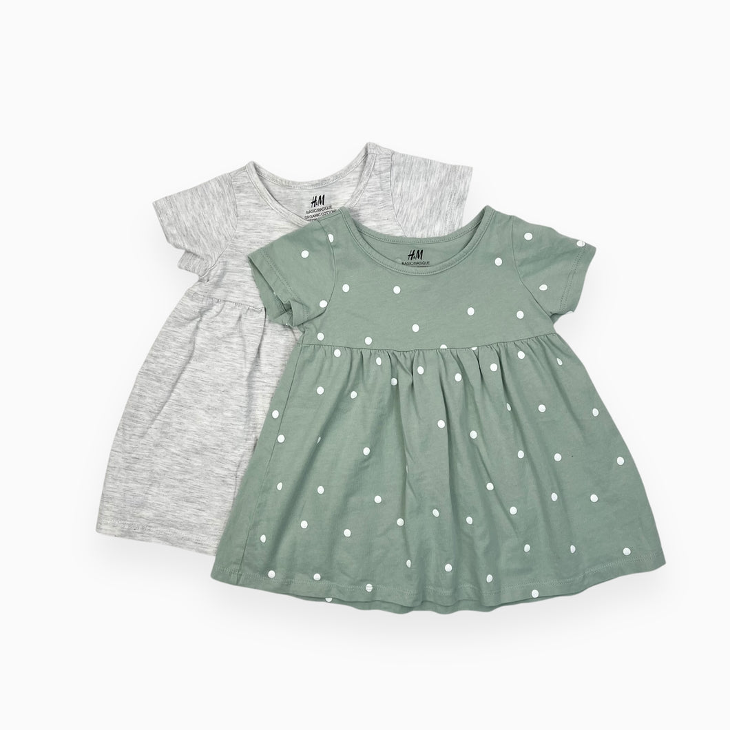 Duo de robes en coton bio eucalyptus et grise chinée 6-9M