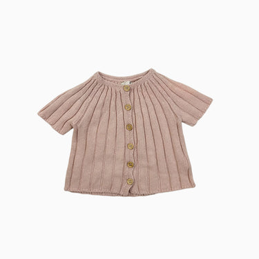 Cardigan rose en tricot de coton côtelé 12M