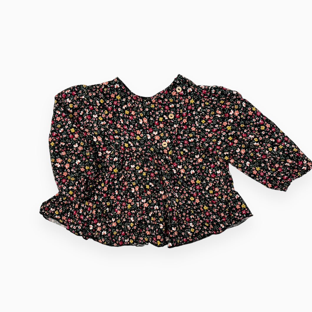 Blouse noire en viscose à imprimé floral 6-9M