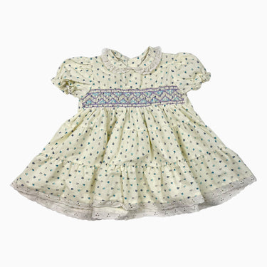 Robe vintage à col claudine vanille fleurie avec smock 2-3Y