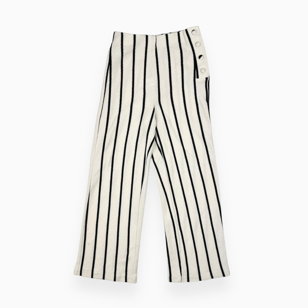 Pantalon crème en coton à rayures noires et jambes larges 11-12Y