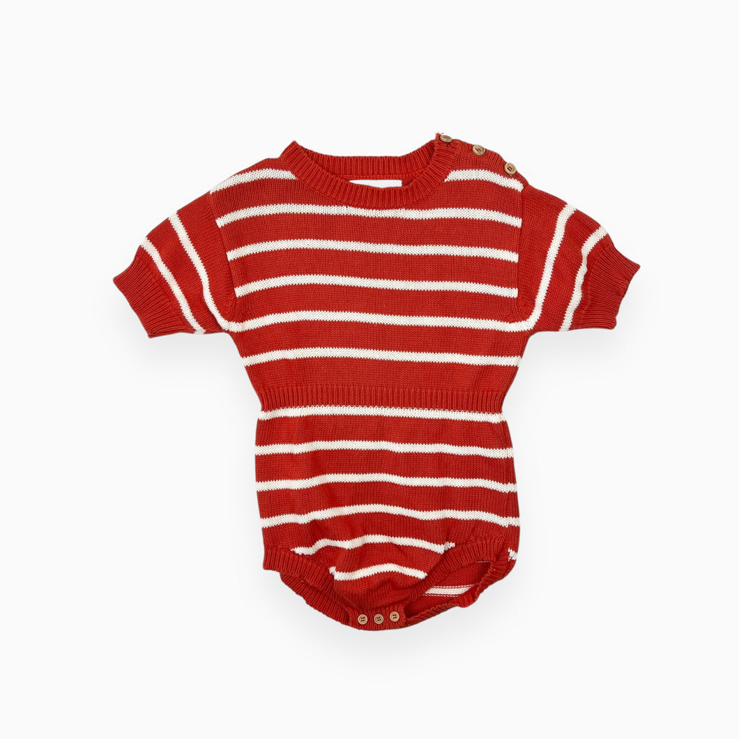 Combi short rouge vif en tricot de coton bio à rayures blanches 18-24M