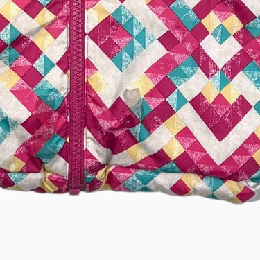 Manteau mi-saison fushia réversible à motifs en duvet 6-12M