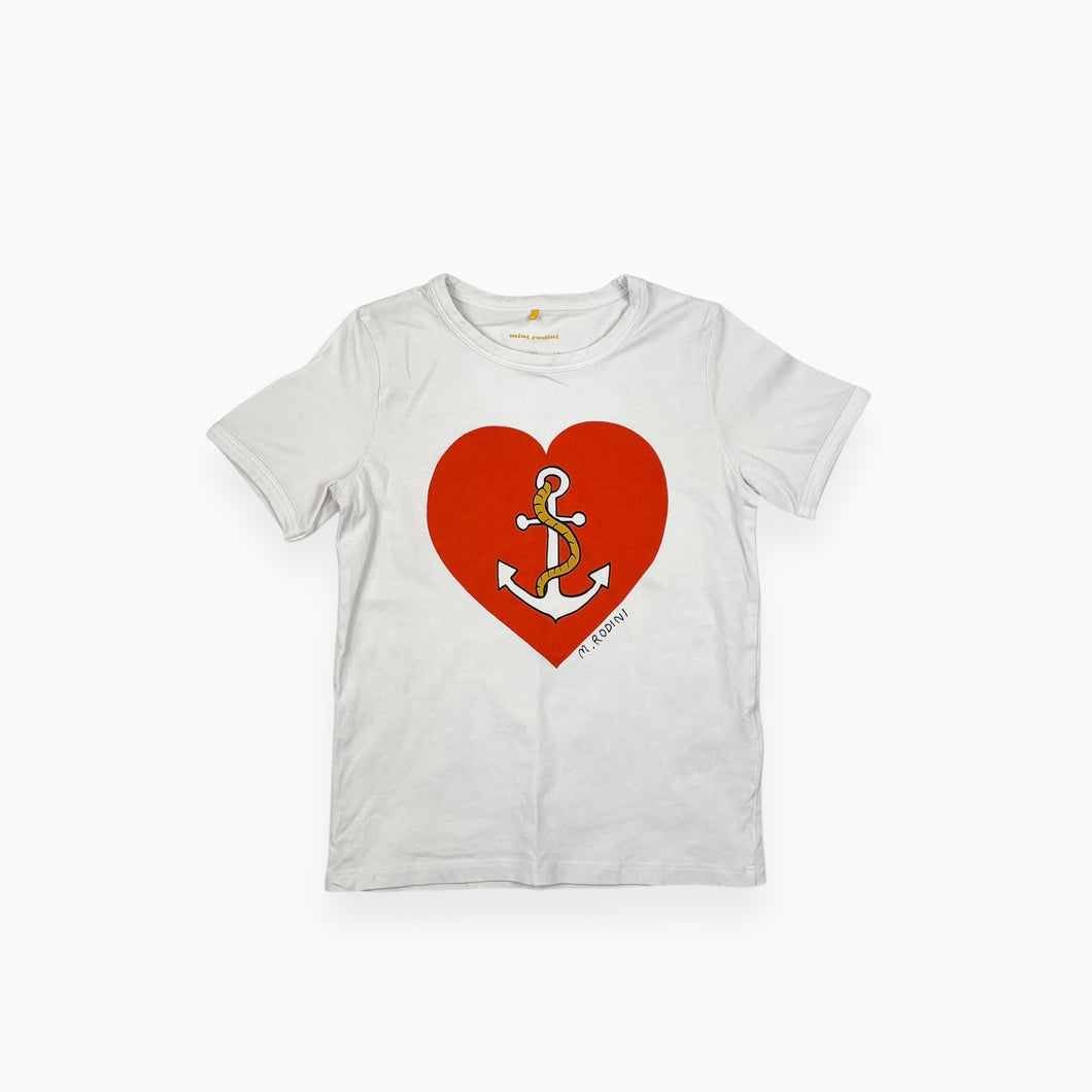 T-shirt blanc en coton élastane à imprimé coeur et ancre de bateau 5-7Y (fit slim)