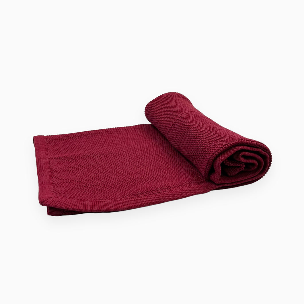 Couverture rouge 100% coton pima point riz 80x80cm