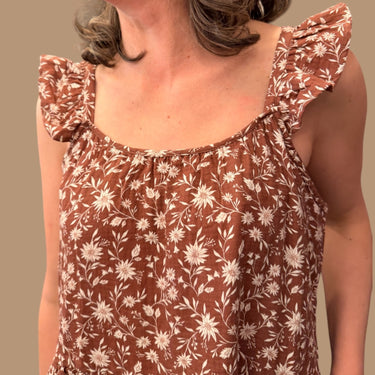 Robe maxi noisette fleuri en mousseline de coton pour femmes S