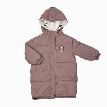Manteau mi-long marron-prune puffer avec capuchon 8Y
