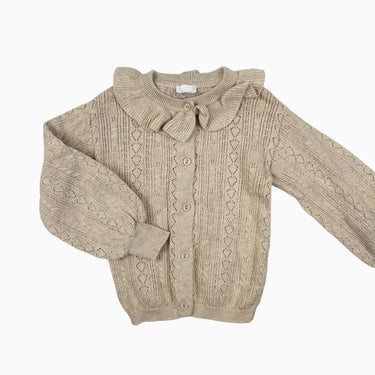 Cardigan vanille en tricot de coton pointelle avec col frisé 2Y