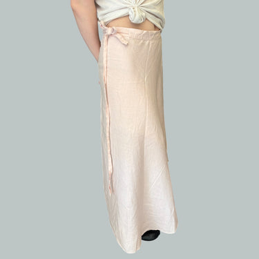 Jupe midi porte-feuille' rose poudré en lin pour femmes S