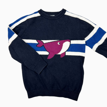 Pull bleu 'baleine' tricot laine mélangé 6-7Y