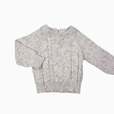Pull vanille et lilas en tricot torsadé 6-12M