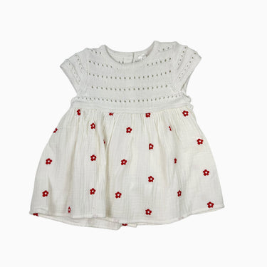 Robe blanche 'fleurs rouges' 6M