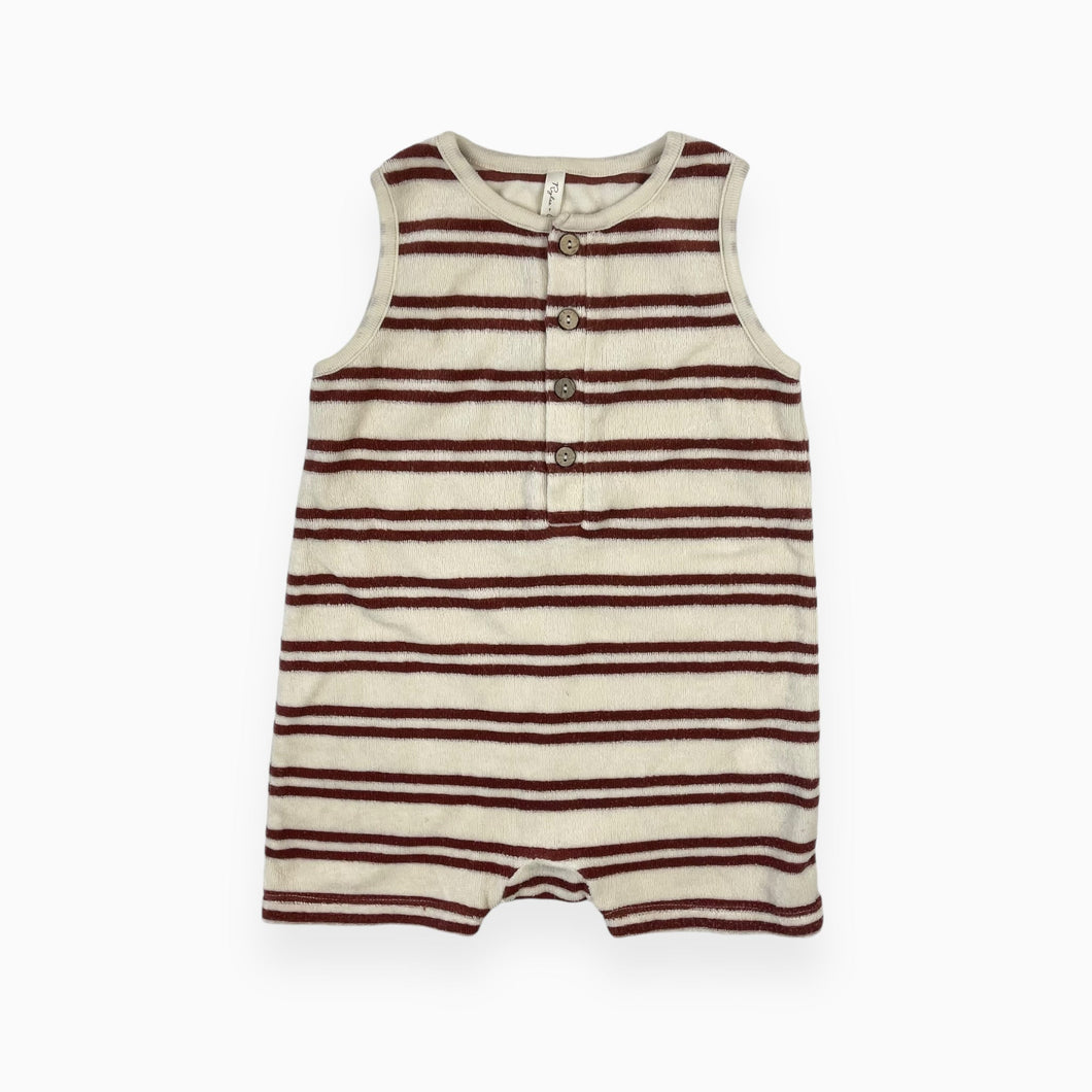 Combi short crème à rayures bordeaux en ratine de coton 12-18M