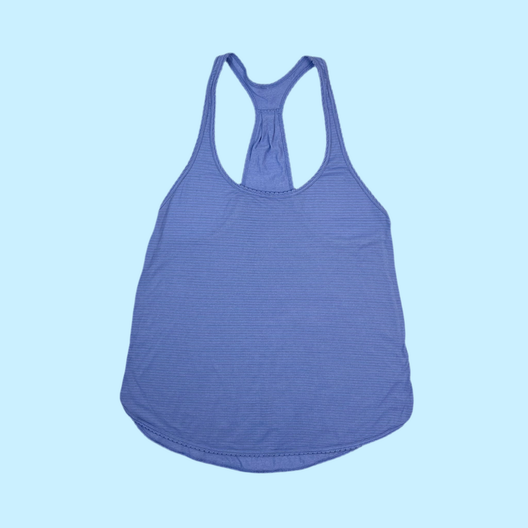 Cami bleu periwinkle de sport à fines rayures 'racer back' en nylon extensible pour femmes 6 US