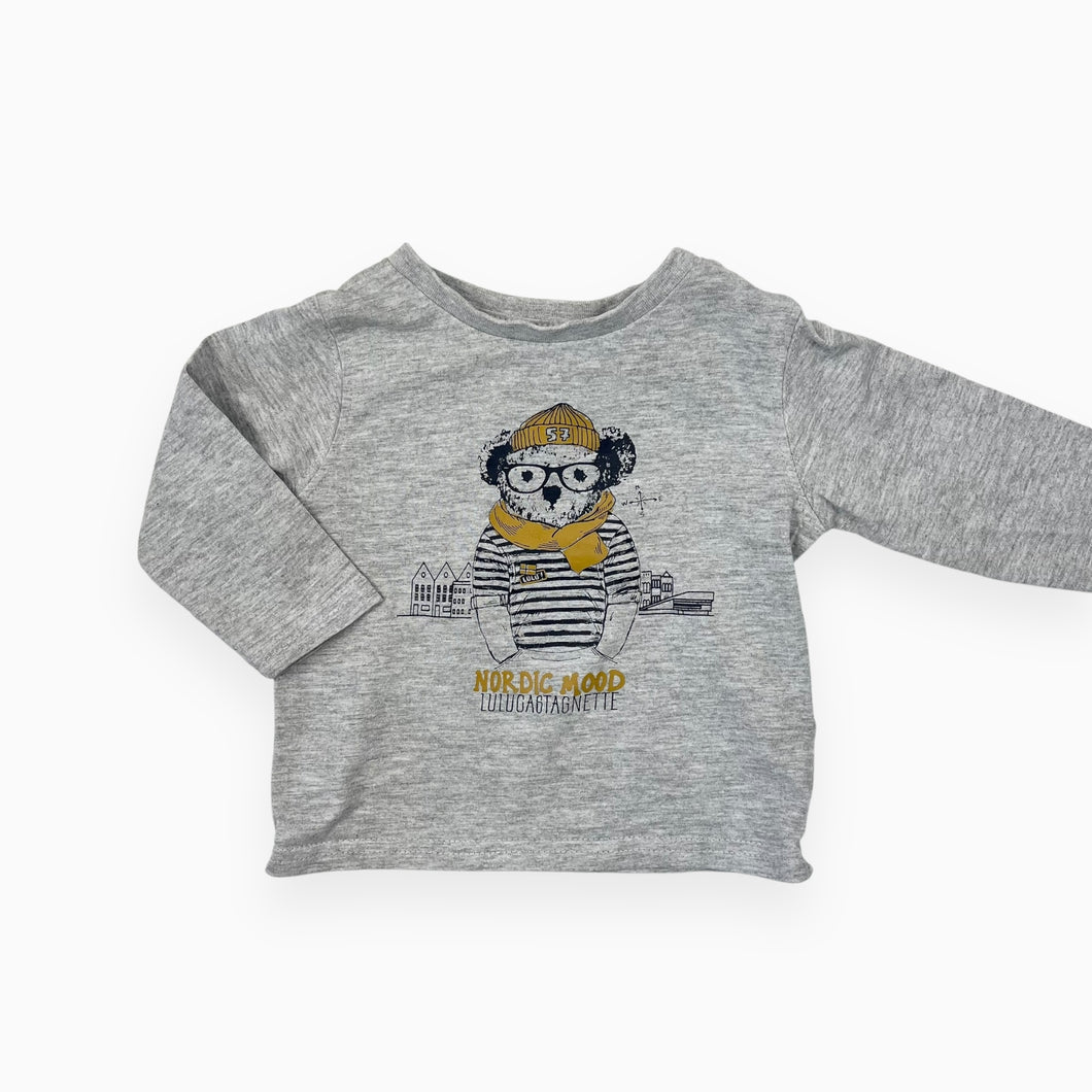 Chandail gris en coton à imprimé ourson 'Nordic Mood' 6M