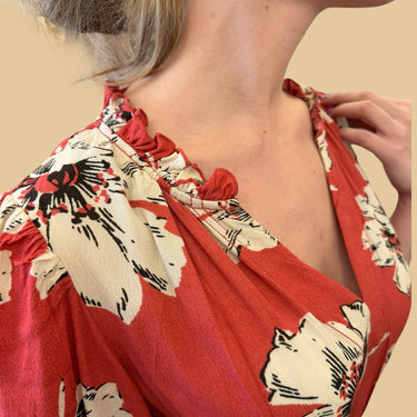 Robe maxi rouge fleurie en viscose pour femmes T0 XS