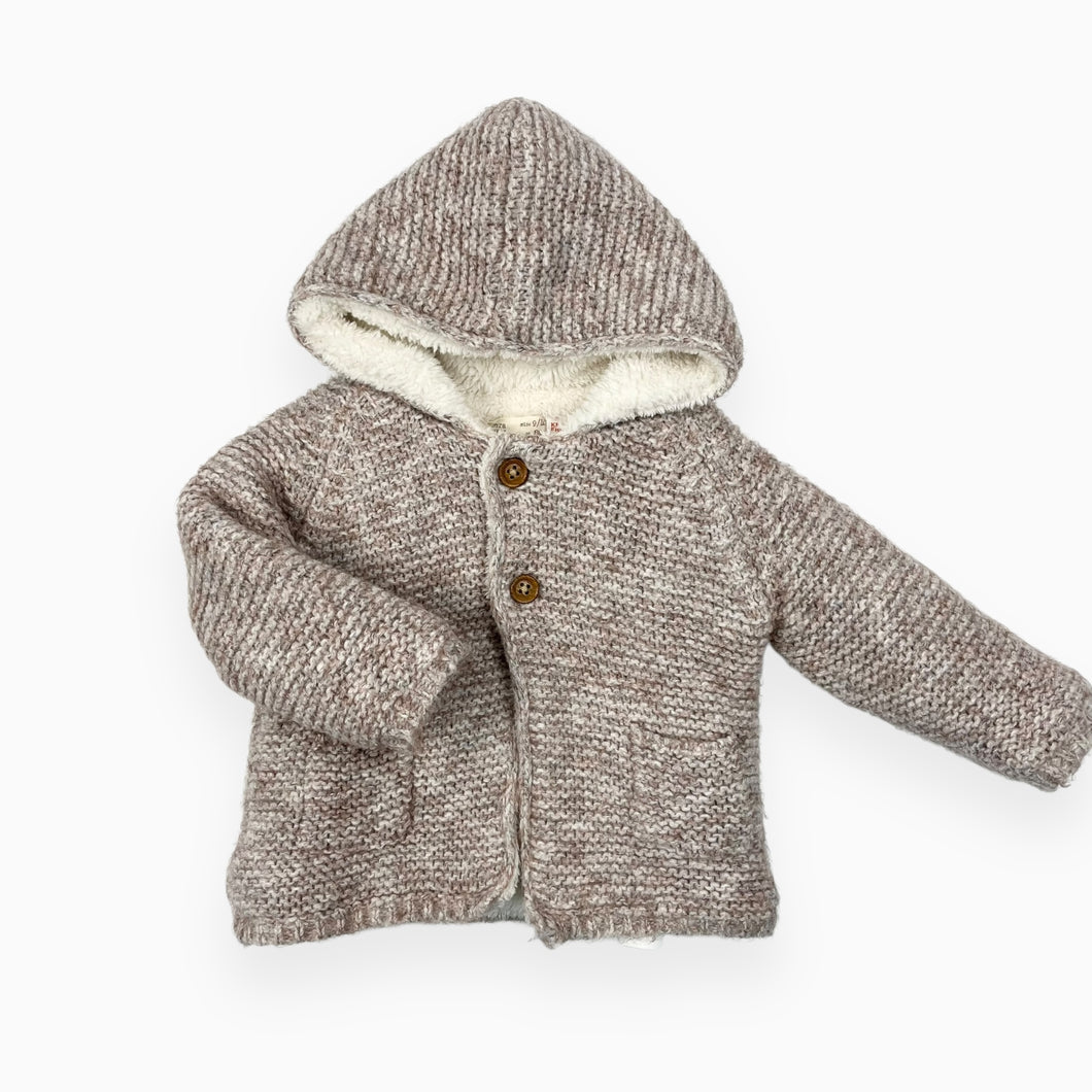 Veste à capuchon avoine chiné doublée en peluche 9-12M