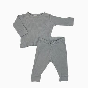 Ensemble bleu ciel en coton gaufré 2-4M
