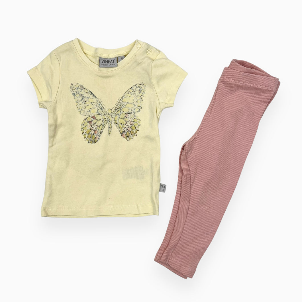 Ensemble t-shirt à imprimé papillon et legging rose en coton bio 9M