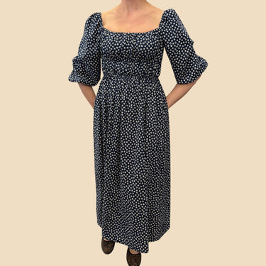 Robe maxi marine à motifs en coton et élasthanne pour femmes S