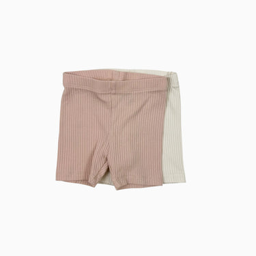 Duo de short biker rose et blanc côtelé 4-6M
