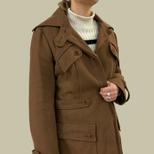 Charger l&#39;image dans la galerie, Trench noisette vintage en laine en blend de laine pour femmes 48IT
