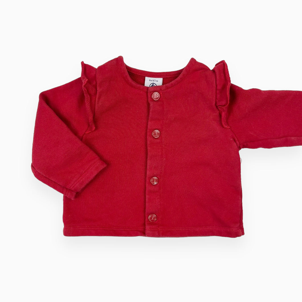 Cardigan rouge avec volants en coton french terry 6M