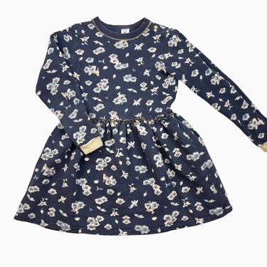 Robe marine fleurie 'biche' en coton épais 10Y