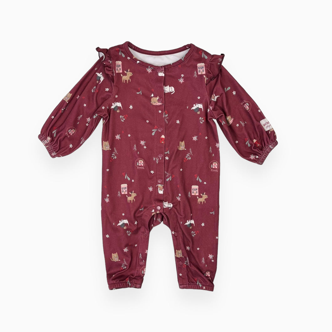 Pyjama bordeau en poly extensible à motif estival 3-6M