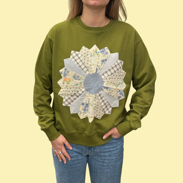 Pull olive à motifs patchwork pour femmes M-L