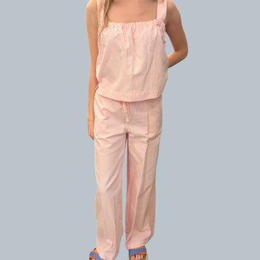 Pantalon rose pinstripe en coton et poly fait à Montréal pour femmes S