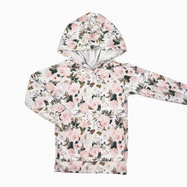 Pull à capuchon blanc fleuri en coton et spandex 6Y