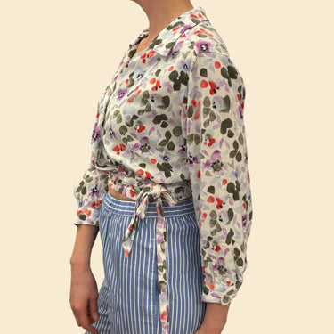 Blouse blanche style cache-coeur fleuri en lyocell et viscose ecovero pour femmes M