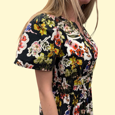 Robe maxi noire fleurie en coton pour femmes XS