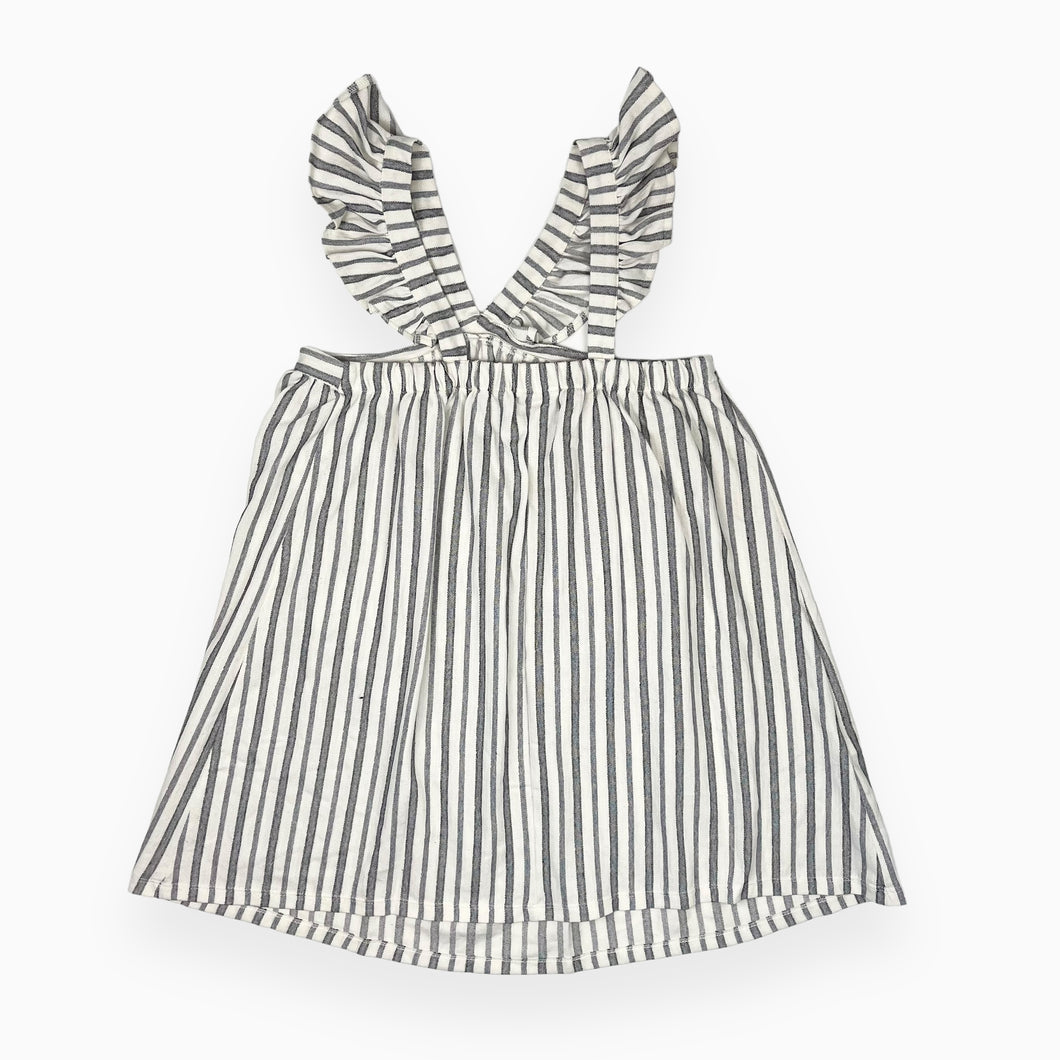 Robe crème à rayures bleu gris en coton et poly 11-12Y