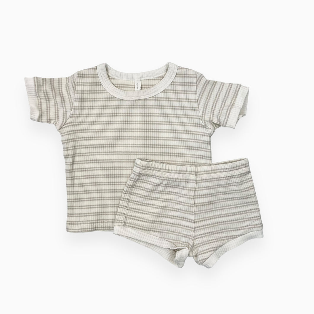 Ensemble t-shirt et short en coton bio à rayures pierres 12-18M