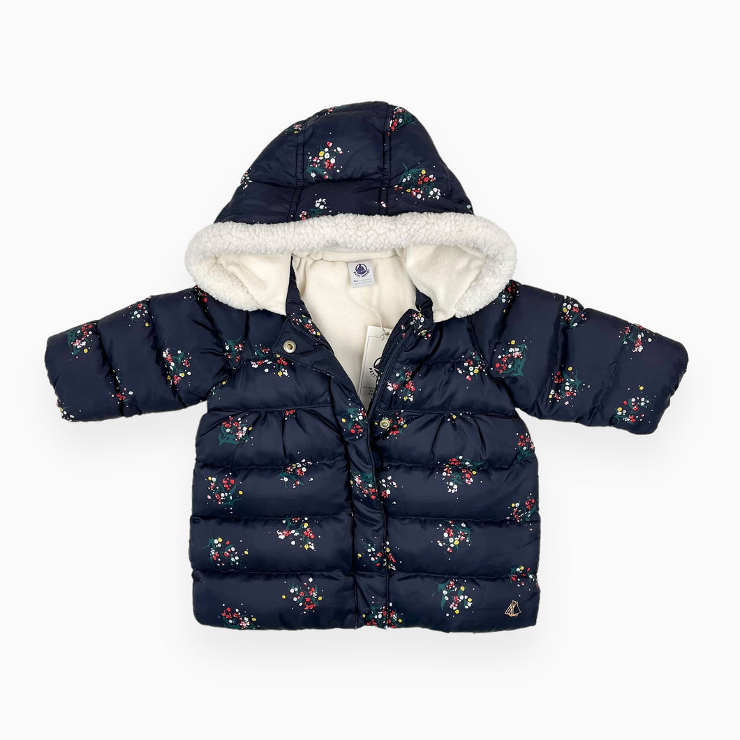 Manteau hiver marine fleuri doublé en polar 6M